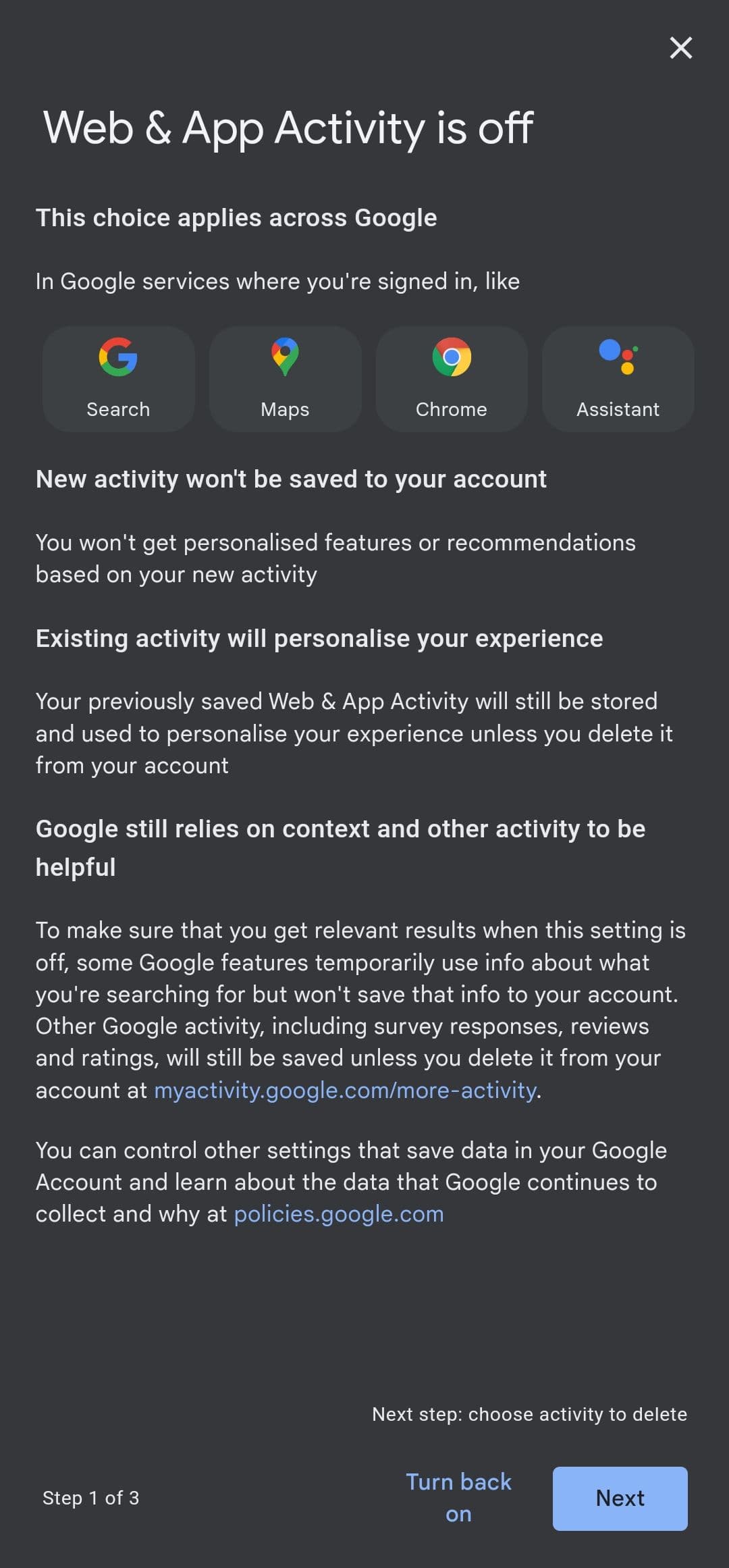 Απενεργοποίηση και διαγραφή Δραστηριότητας ιστού και εφαρμογών
