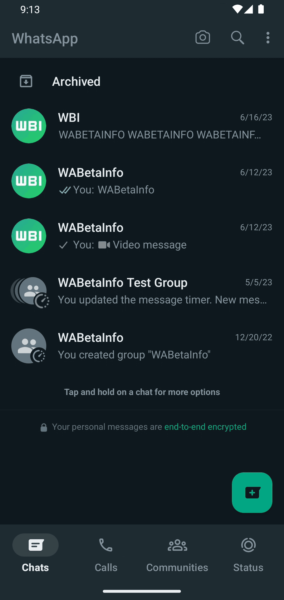WhatsApp - Σύρετε για εναλλαγή μεταξύ καρτελών