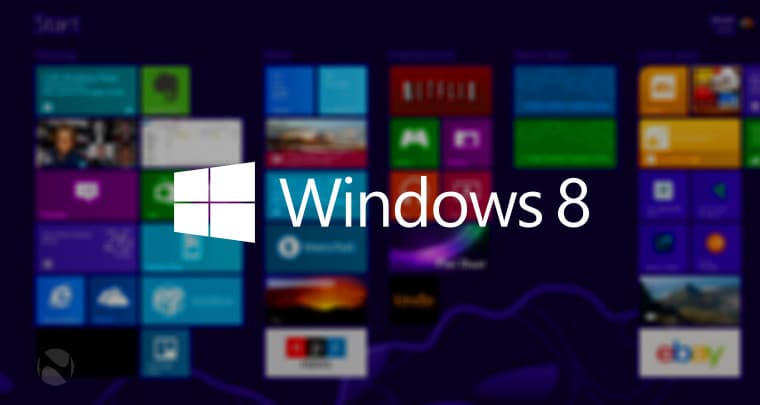 Λογότυπο Windows 8 σε θολά ζωντανά πλακίδια στο φόντο