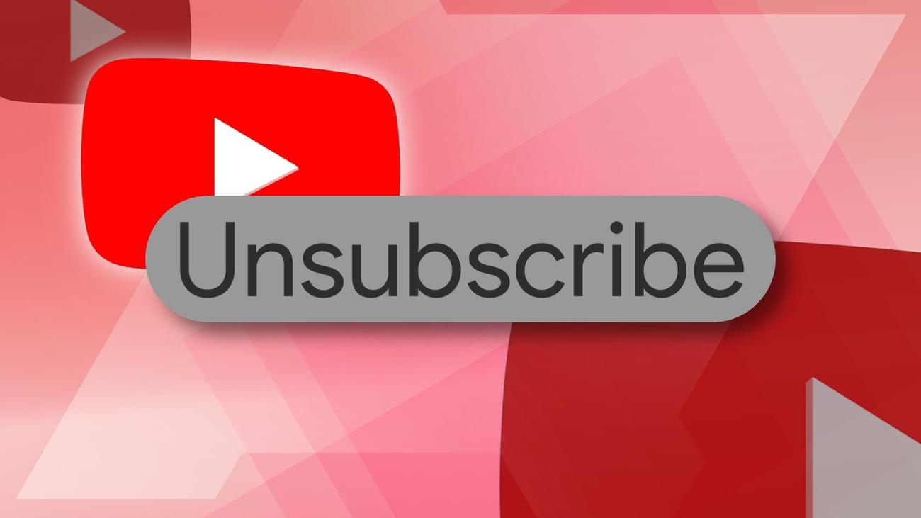 YouTube logo with unsubscribe button over and abstract, red background