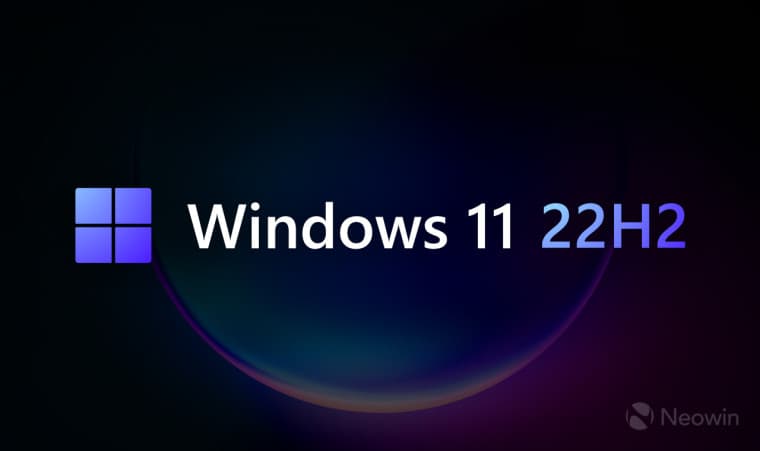 An image with a colorful Windows 11 22H2 logo and a dimmed background