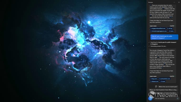 Στιγμιότυπο οθόνης που δείχνει το Windows Copilot σε δράση