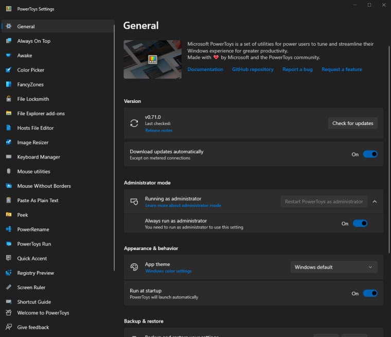 στιγμιότυπο οθόνης powertoys