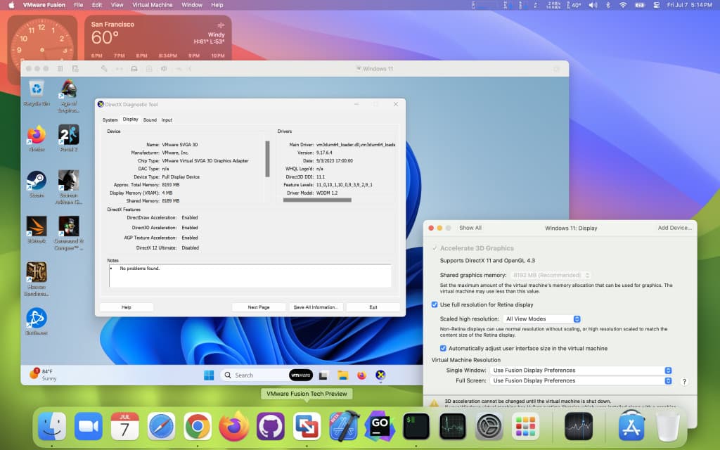 A screenshot of VMware Fusion running Windows 11 in macOS Sonoma