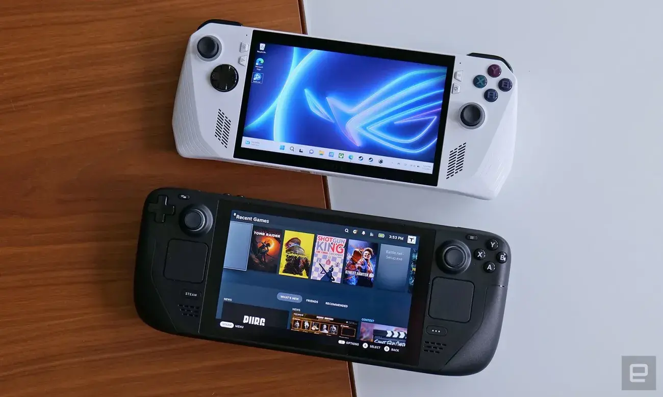 While both systems sport 7-inch displays, the ROG Ally lacks the Steam Deck's front-mounted touchpads. 