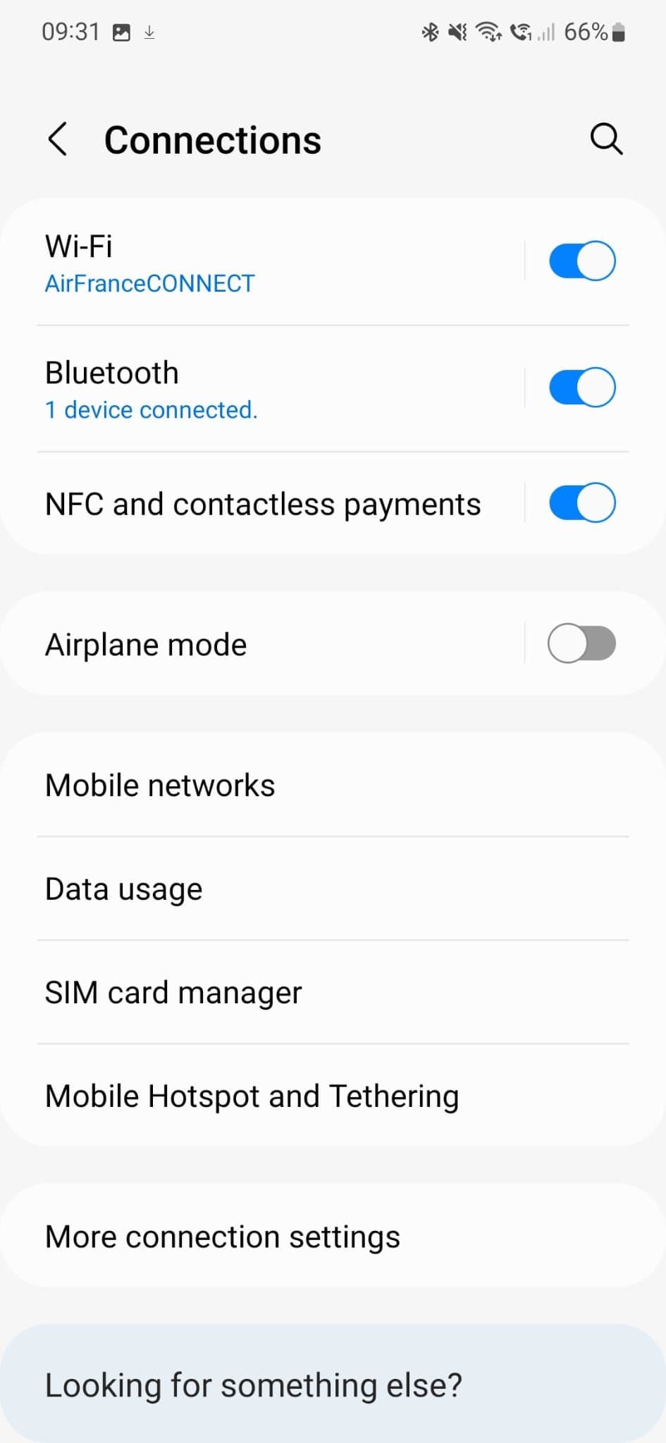Οθόνη ρυθμίσεων δικτύου Samsung Galaxy