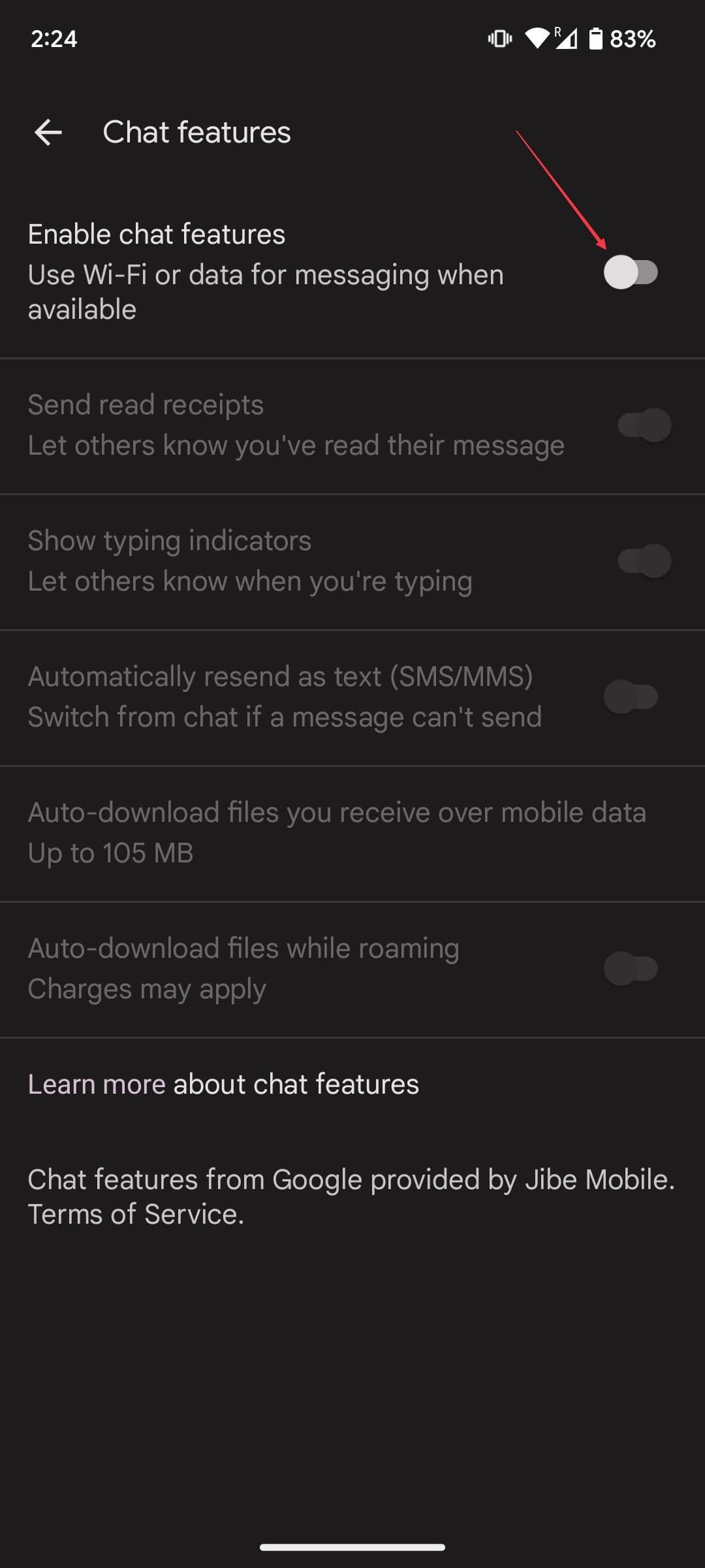 Ενεργοποίηση δυνατοτήτων συνομιλίας εναλλαγή screesnhot