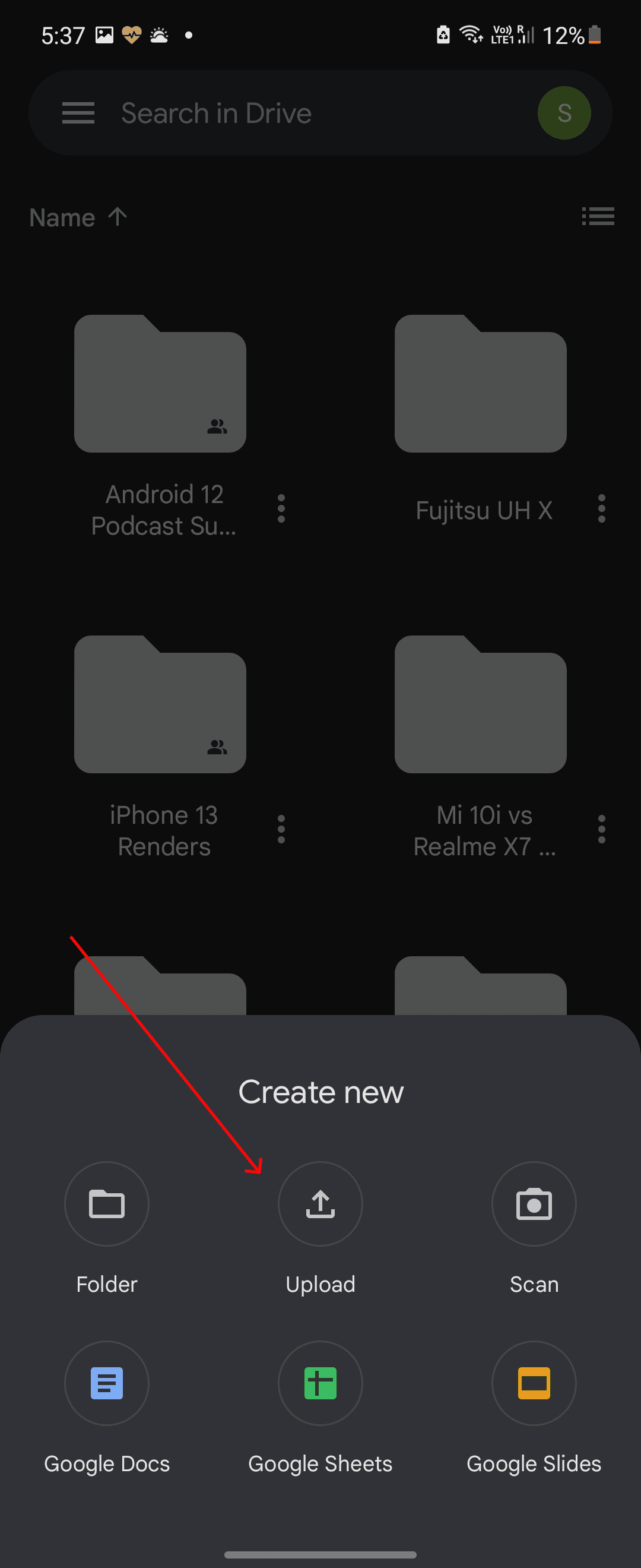 Upload files to Drive on mobile