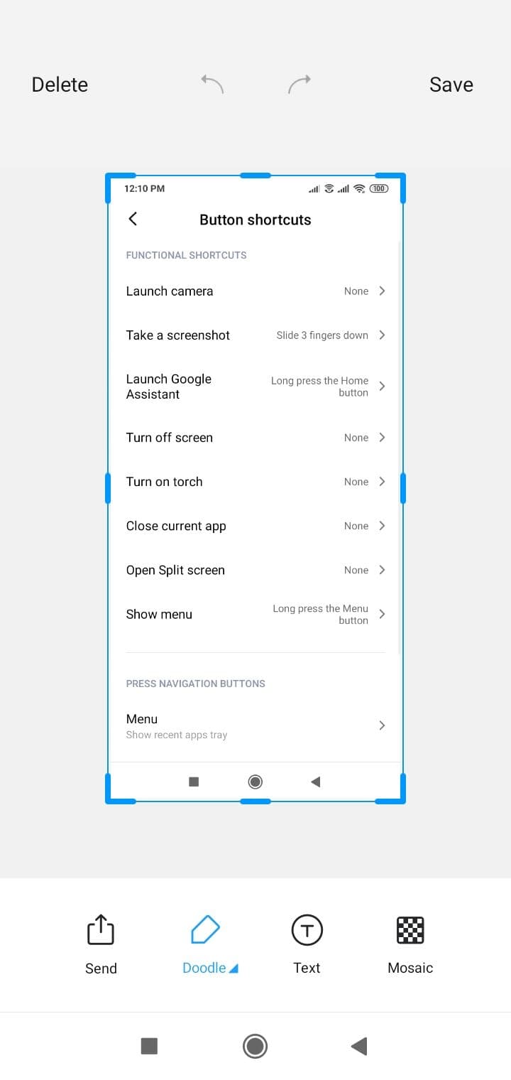 Το μενού επεξεργασίας στιγμιότυπου οθόνης σε ένα τηλέφωνο Xiaomi