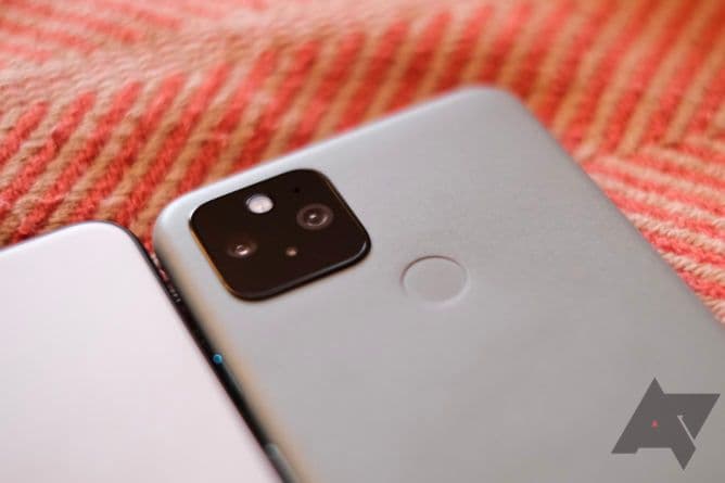 Pixel 5a back on a striped background