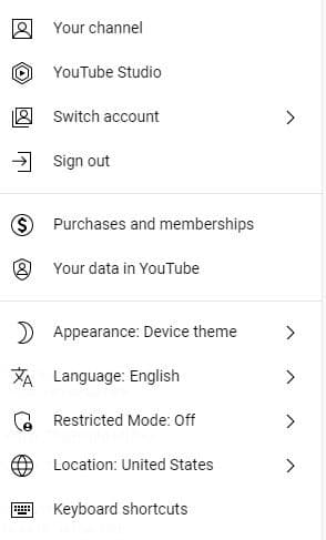 Μενού εικόνας προφίλ