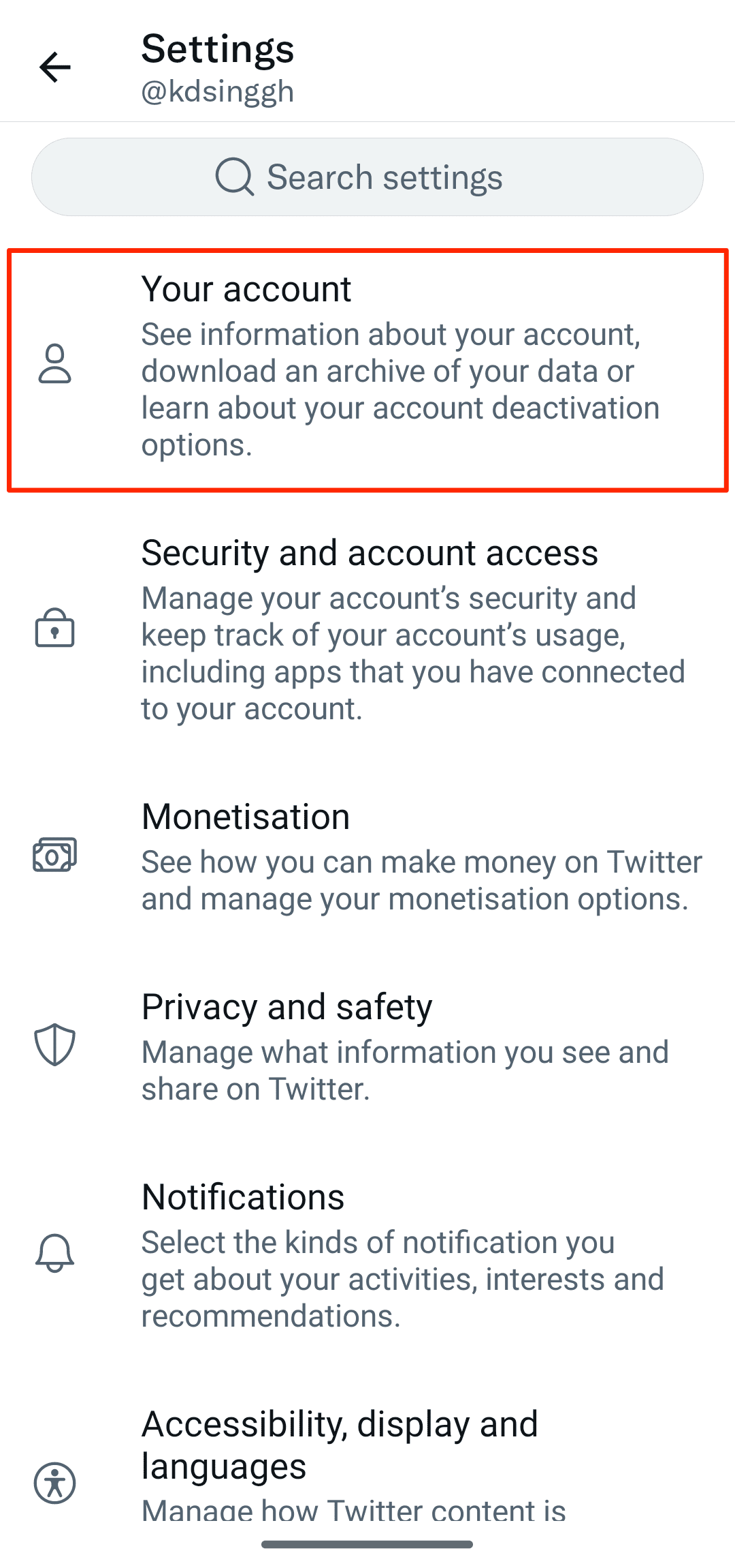 Στιγμιότυπο οθόνης της επιλογής του λογαριασμού σας στο Twitter για Android