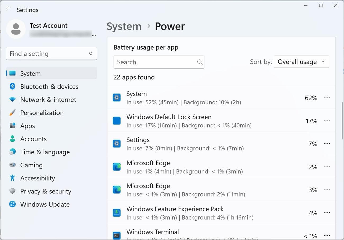 Χρήση μπαταρίας Windows 11