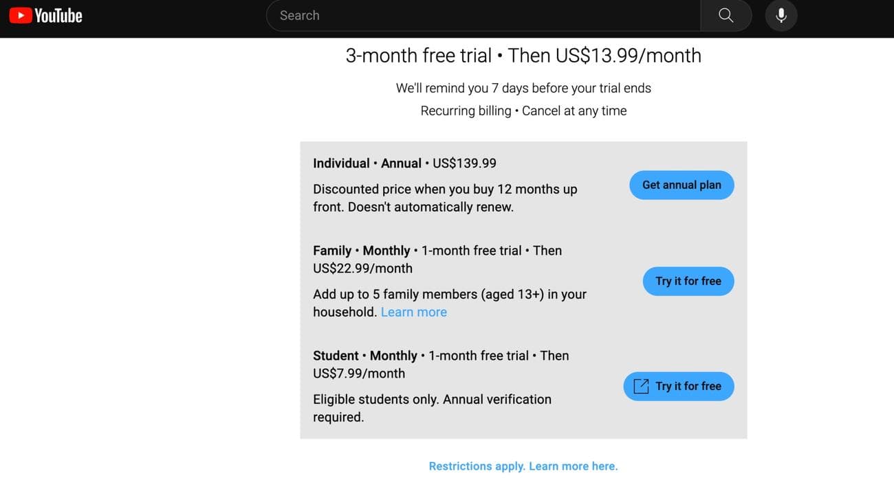 Αύξηση τιμής YouTube Premium 2023