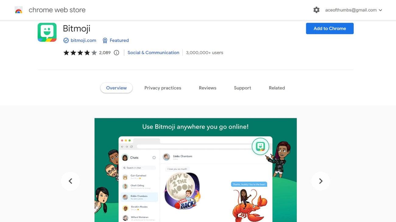 A screenshot of the Bitmoji extension in the Chrome Web Store