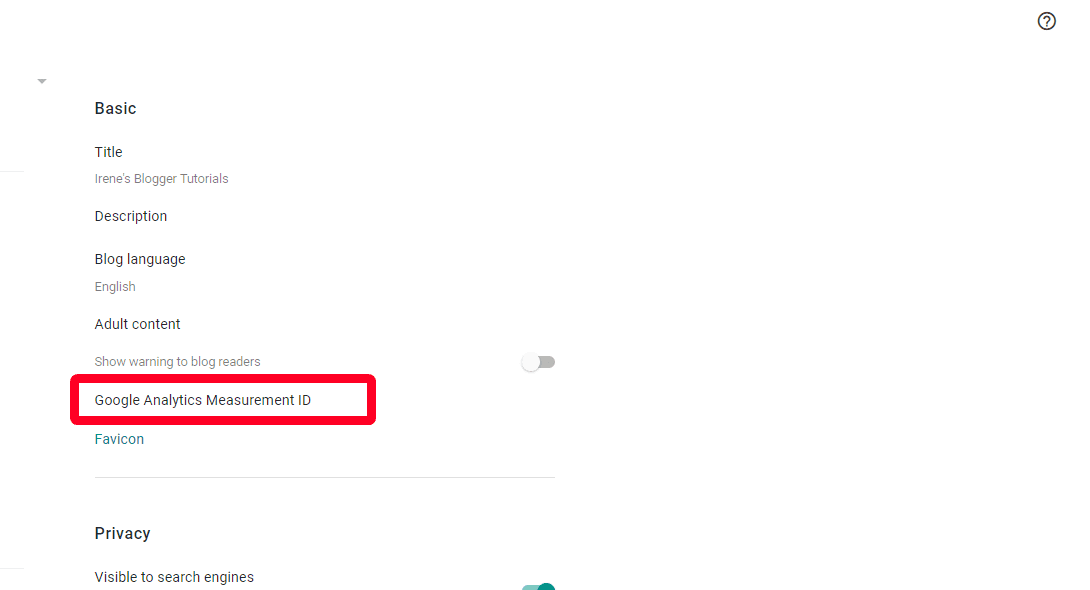Basic section in Blogger settings menu