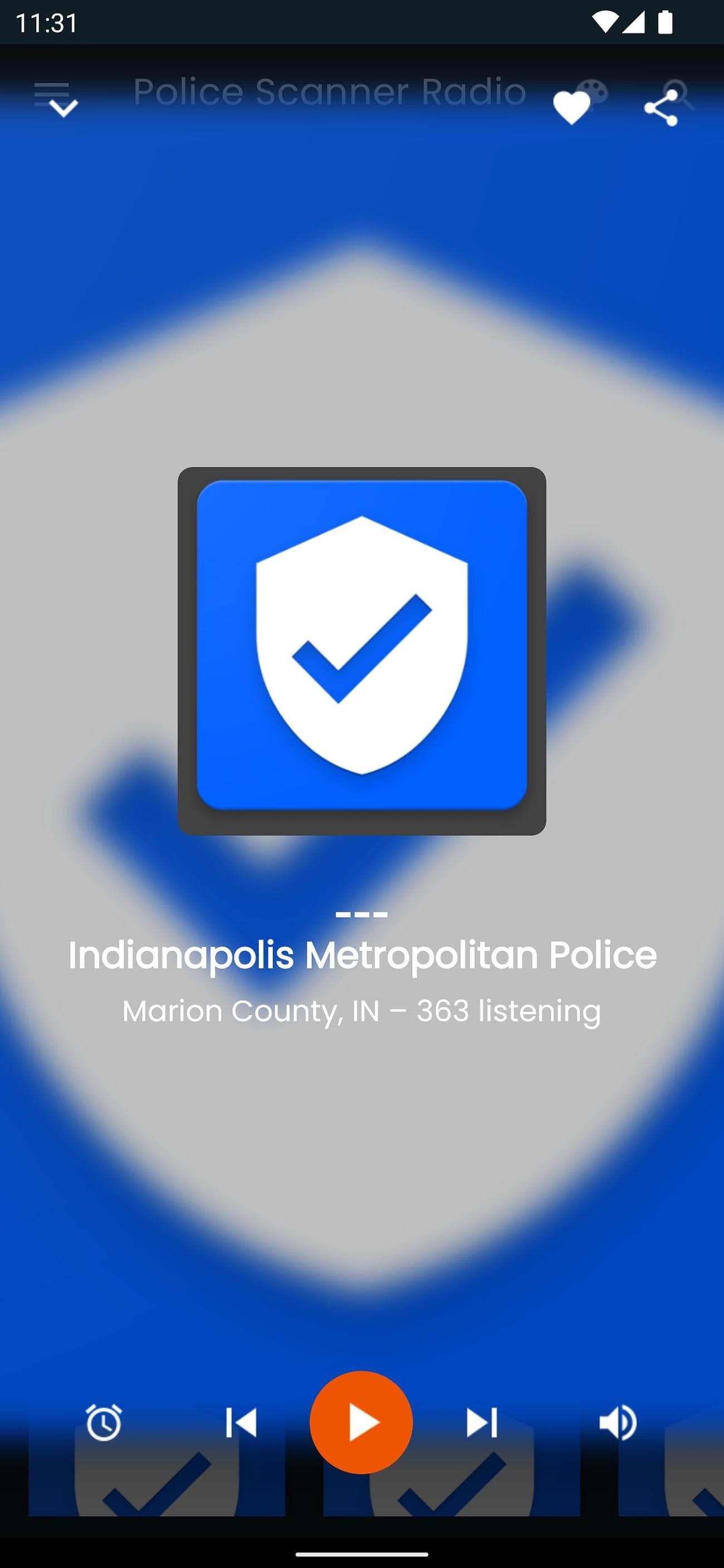 Στιγμιότυπο οθόνης του προγράμματος αναπαραγωγής του Police Scanner