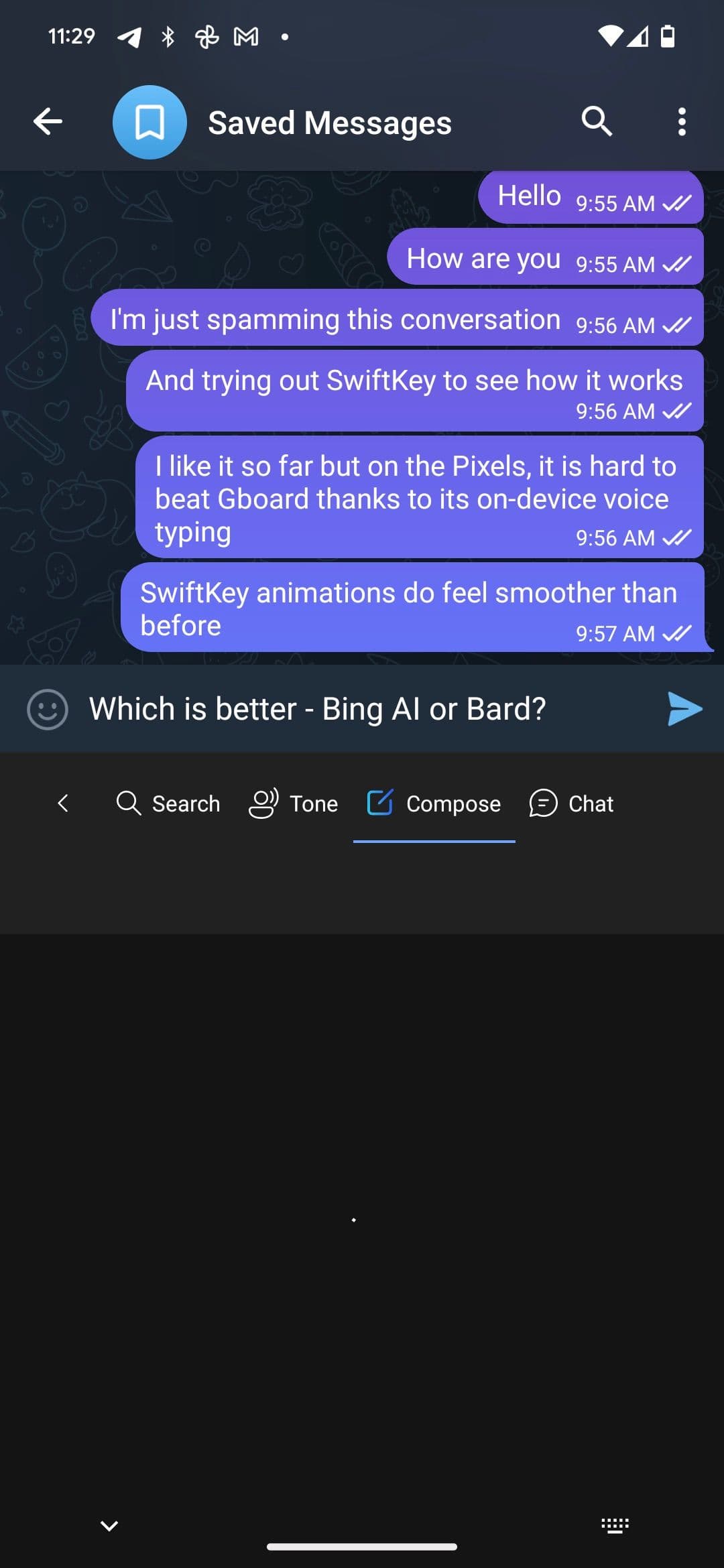 Bing AI Chatbot στο SwiftKey με επιλεγμένο το κουμπί Σύνταξη