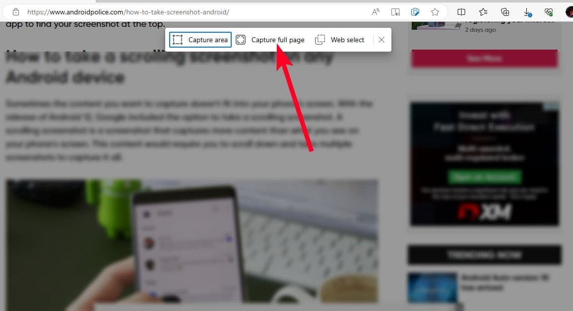 Επιλογή λήψης πλήρους σελίδας στον Microsoft Edge