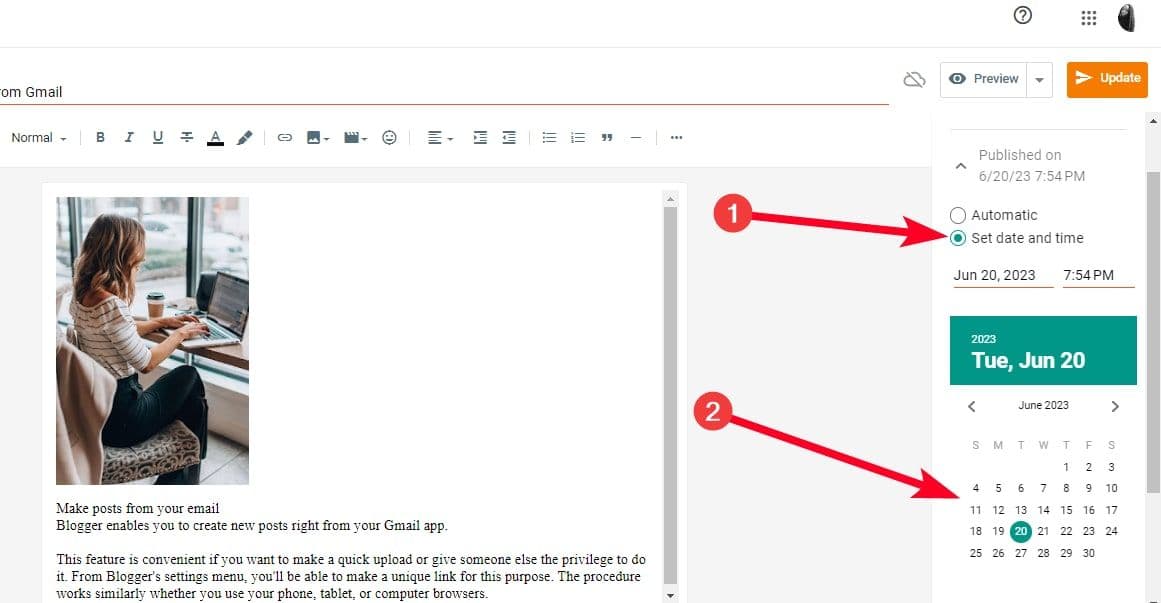 Changing the publishing date on a Blogger post