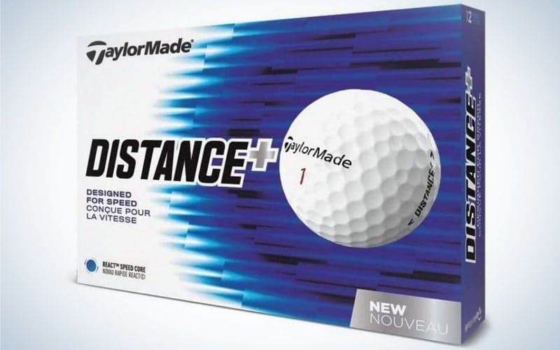 Ένα μπλε και άσπρο κουτί με μπάλες του γκολφ μέσα του.