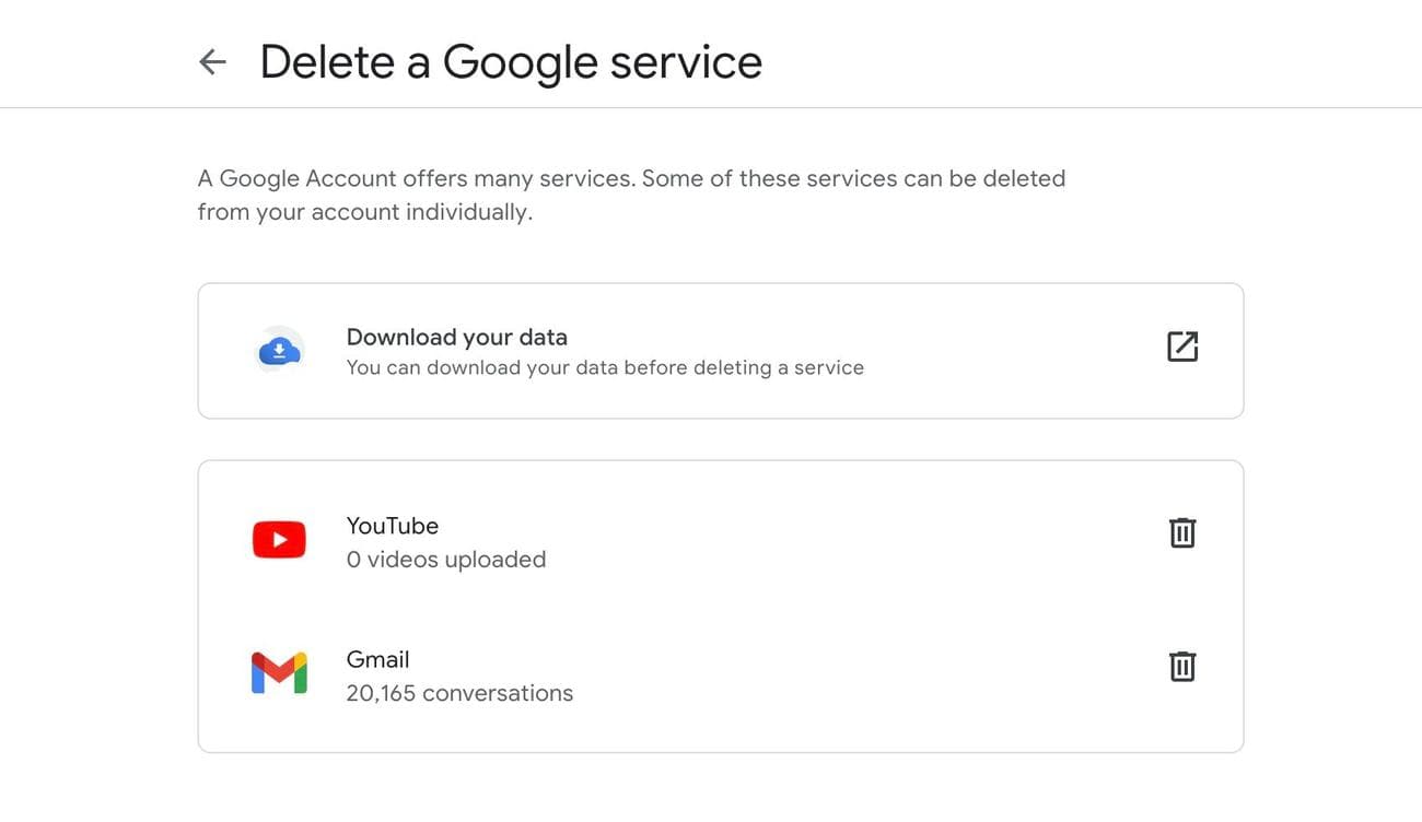 delete a google service on web