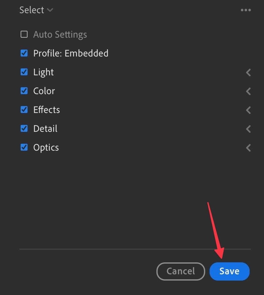 save lightroom preset