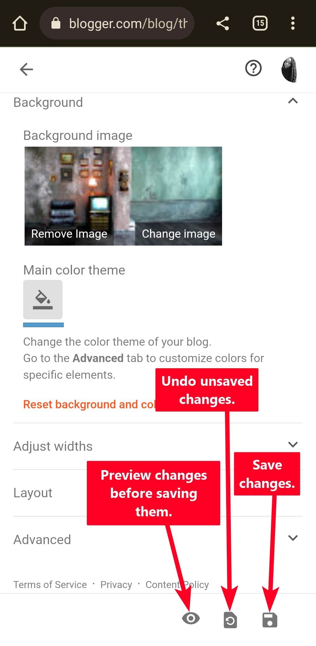 Customizing a Blogger theme on Android Chrome browser