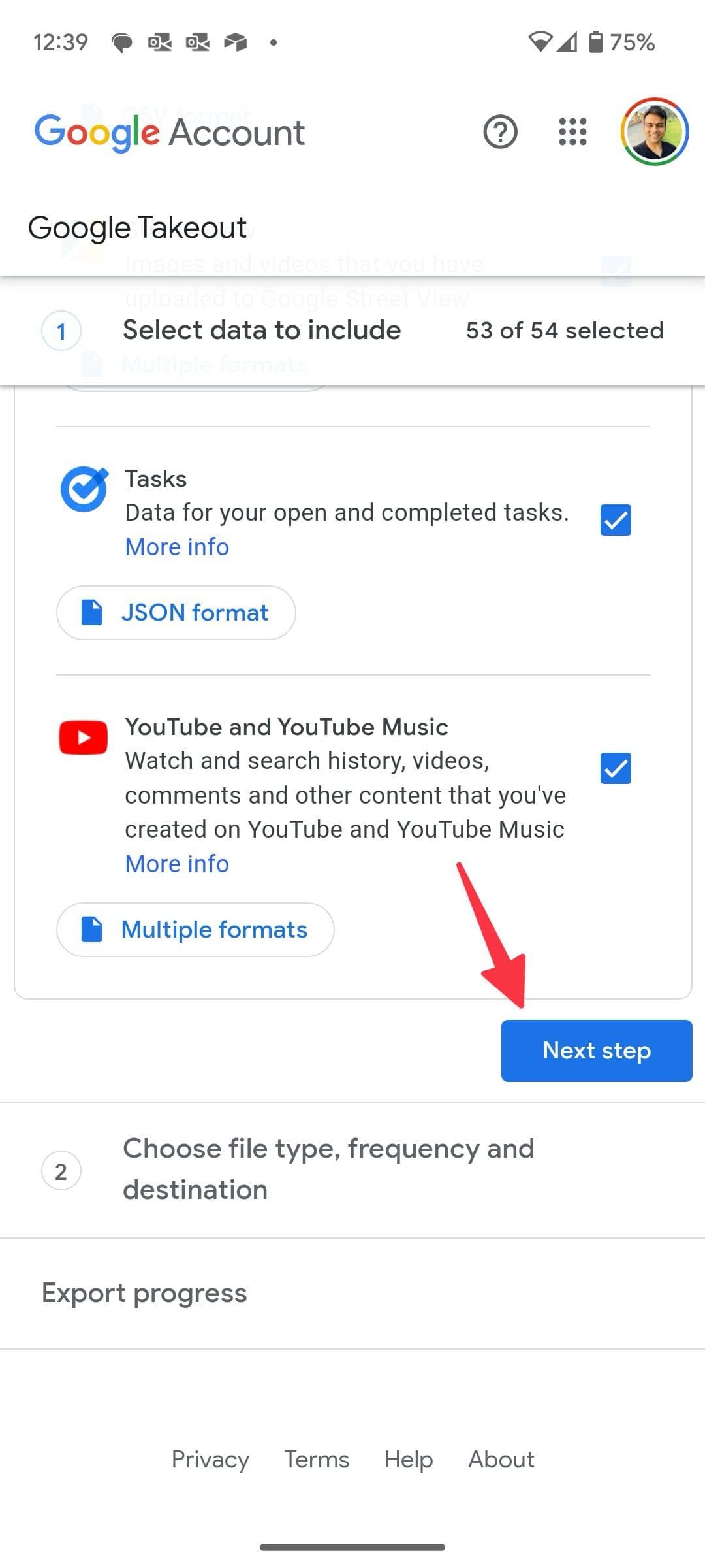 export google data on mobile