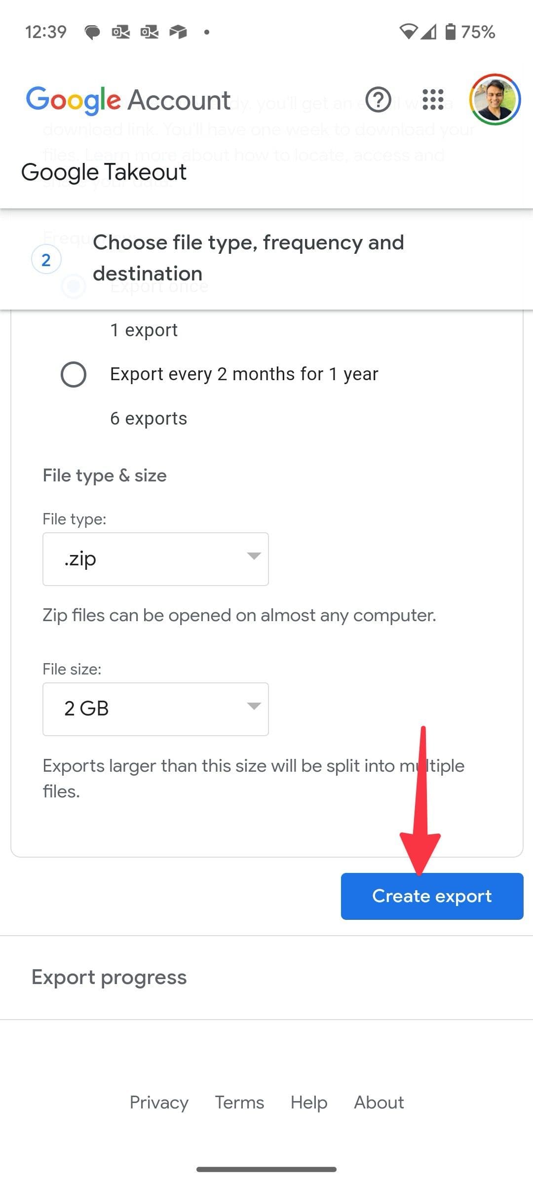 select Google data destination