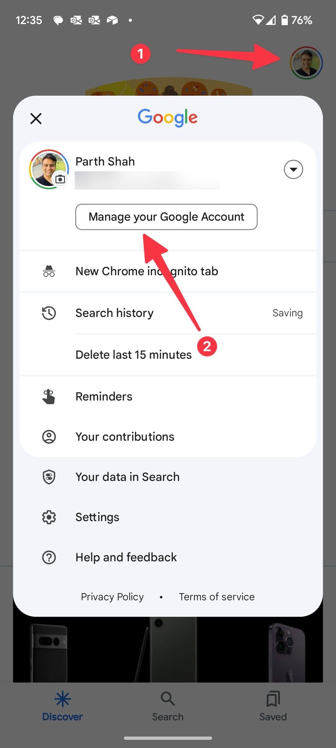 manage google account on Android