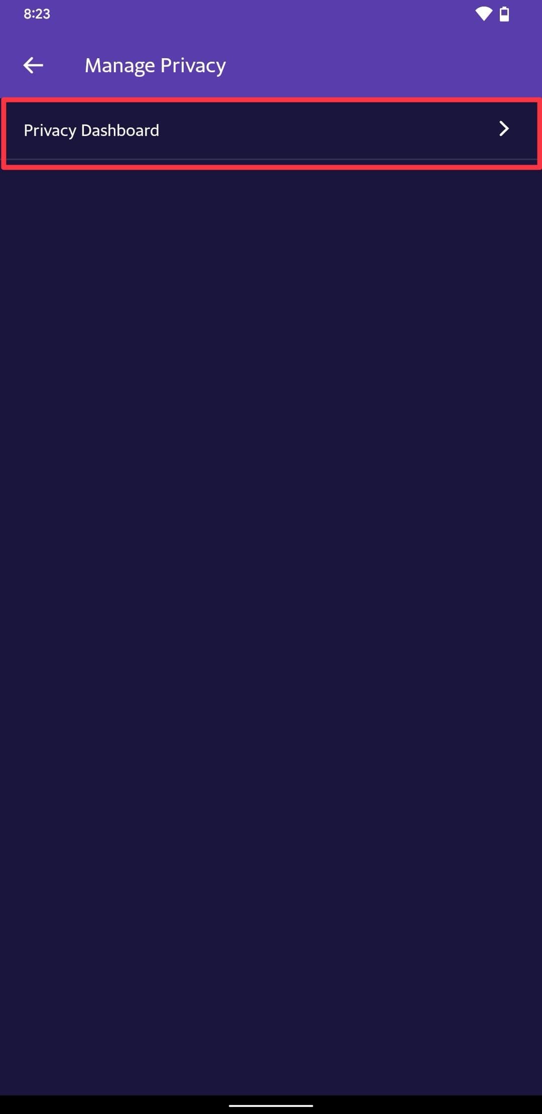 Εφαρμογή Yahoo Mail Android Διαχείριση στιγμιότυπου σελίδας απορρήτου