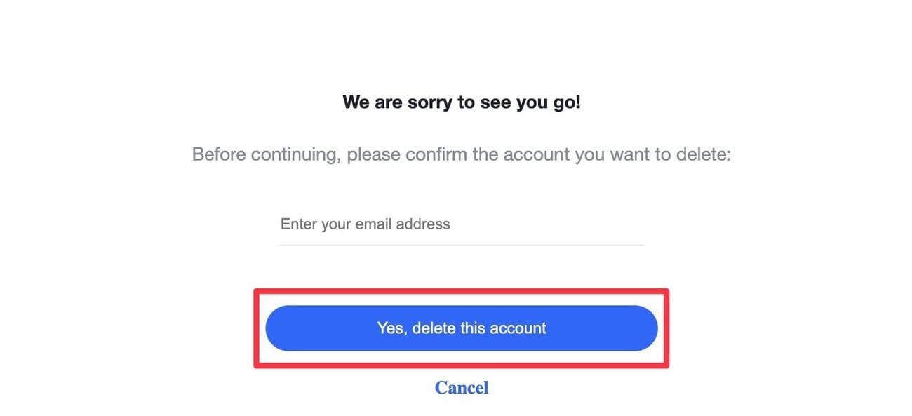 Στιγμιότυπο οθόνης σελίδας επιβεβαίωσης διαγραφής λογαριασμού Yahoo