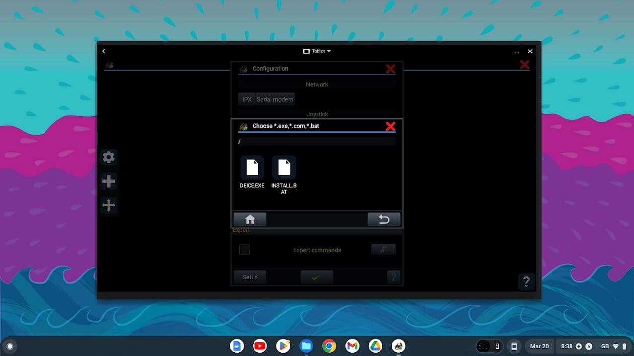 Παράθυρο επιλογής αρχείων chromebook πάνω σε μπλε ροζ και σκούρο μπλε φόντο