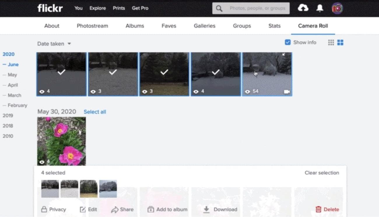 Στιγμιότυπο οθόνης της σελίδας Flicker Camera Roll