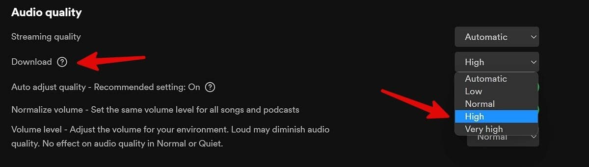 ορίστε την ποιότητα λήψης του spotify στην επιφάνεια εργασίας