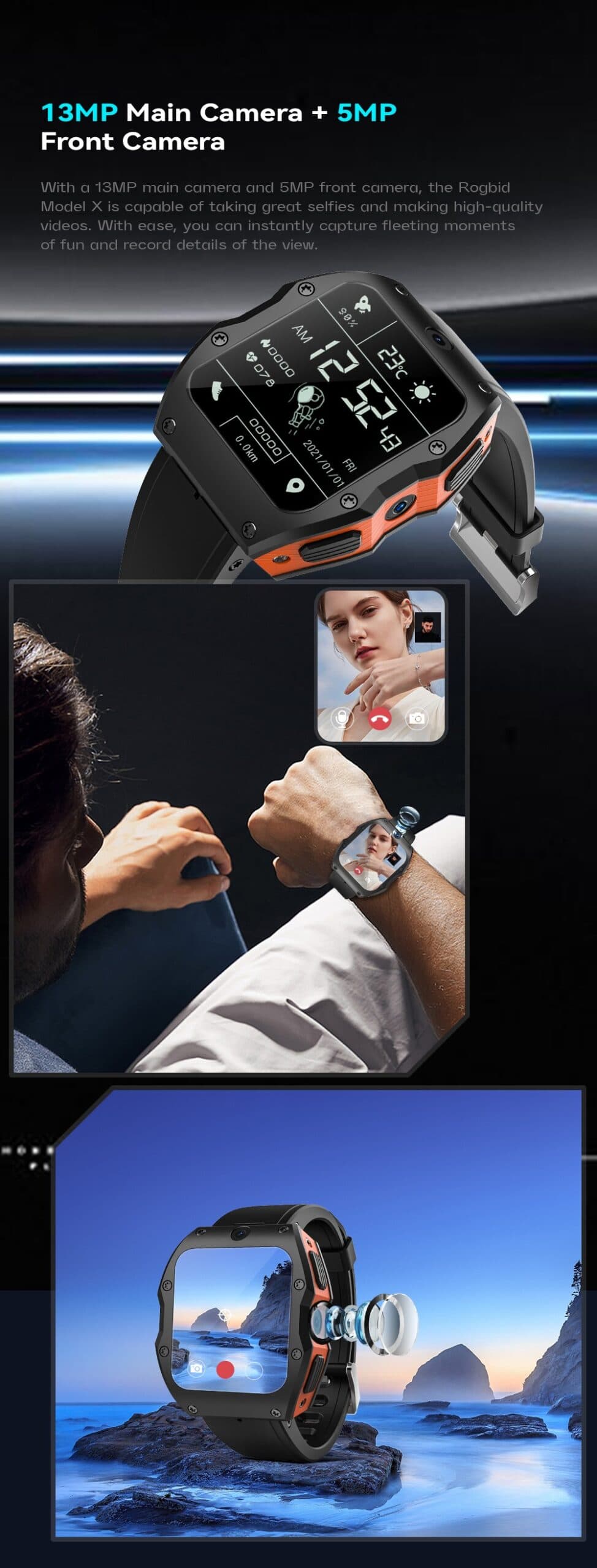 Rogbid Model X : Full Android Smartwatch, με οθόνη 2.1", πολύ ιδιαίτερο Design, GPS και 4G κεραία στα 174€!!