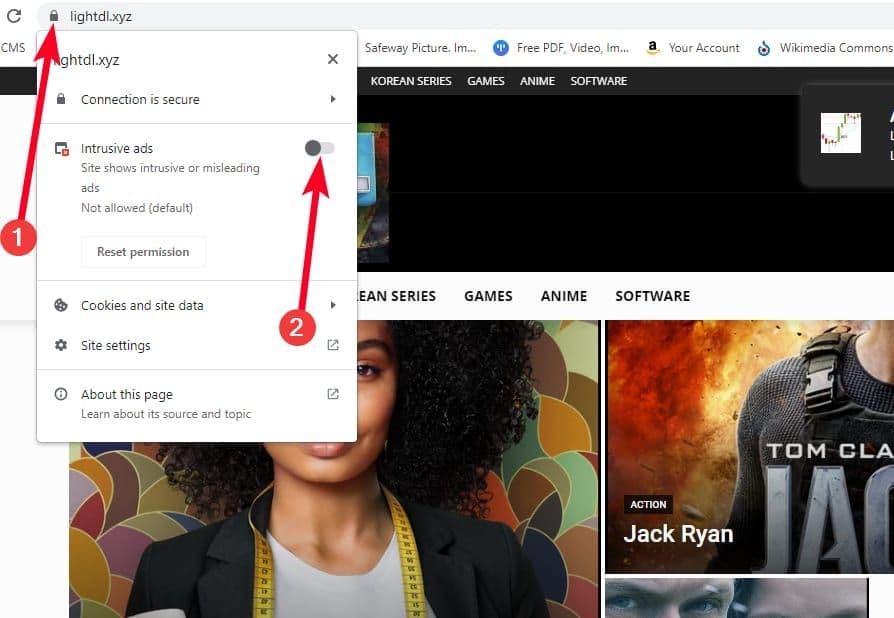 Ενεργοποίηση αναδυόμενων διαφημίσεων με λουκέτο στη γραμμή διευθύνσεων του Chrome