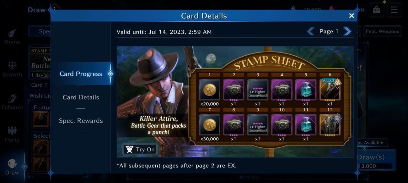 Προεπισκόπηση της προόδου σε μια κάρτα σφραγίδας στο Final Fantasy VII: Ever Crisis