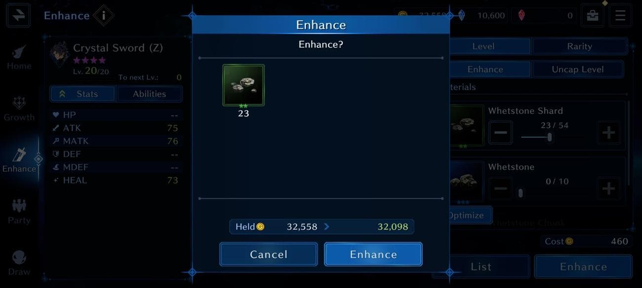 Προεπισκόπηση επιβεβαίωσης της βελτίωσης όπλων στο Final Fantasy VII: Ever Crisis