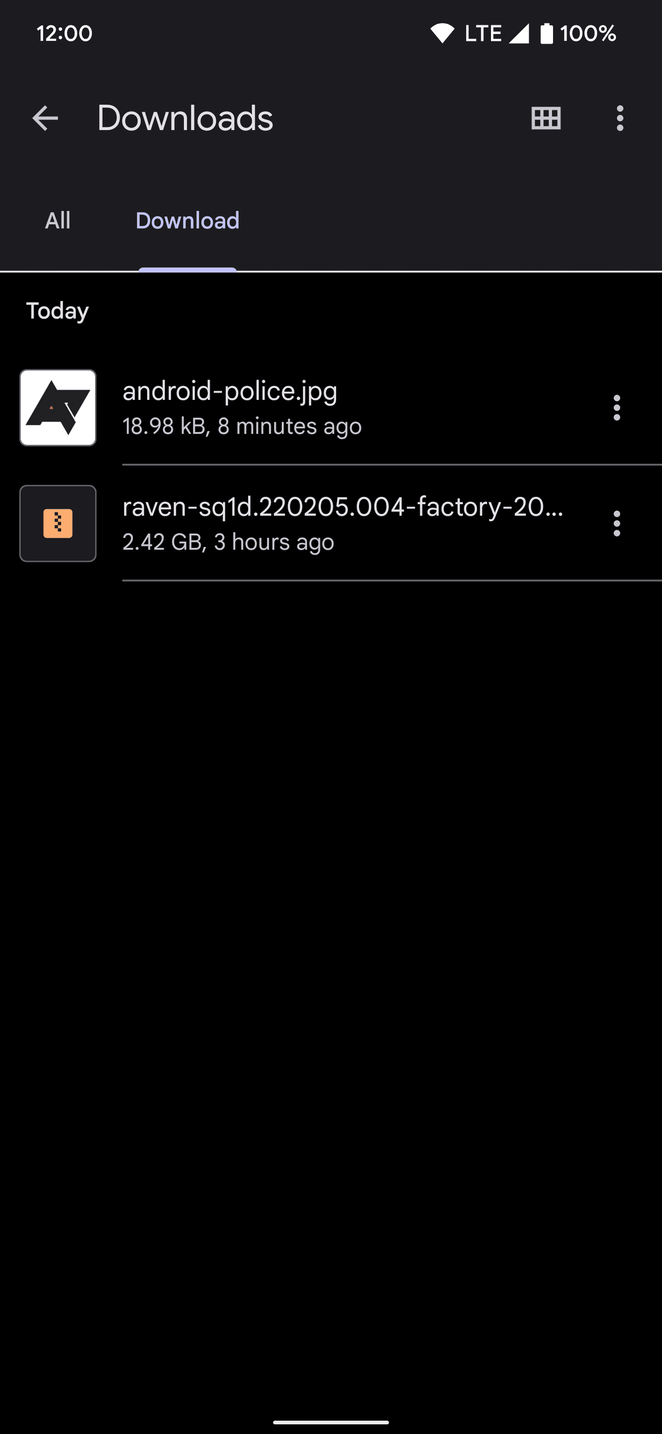 Η εφαρμογή Files by Google στην κύρια οθόνη Λήψεις Android