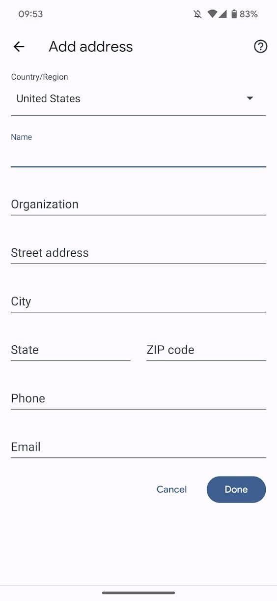 στιγμιότυπο οθόνης της φόρμας διεύθυνσης της εφαρμογής Google Chrome για Android