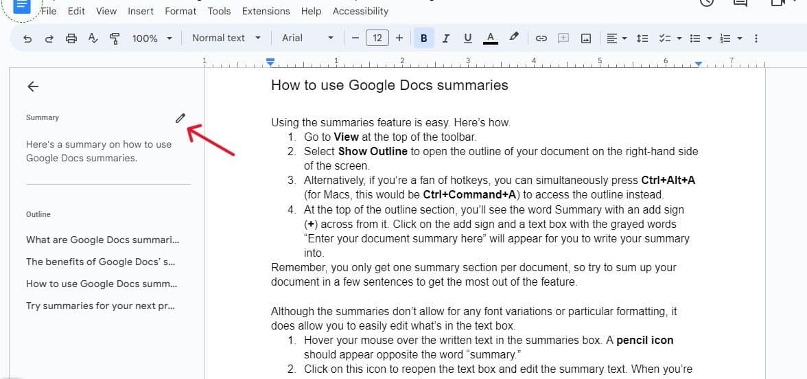 Επεξεργαστείτε τη σύνοψη κάνοντας κλικ στο εικονίδιο με το μολύβι.