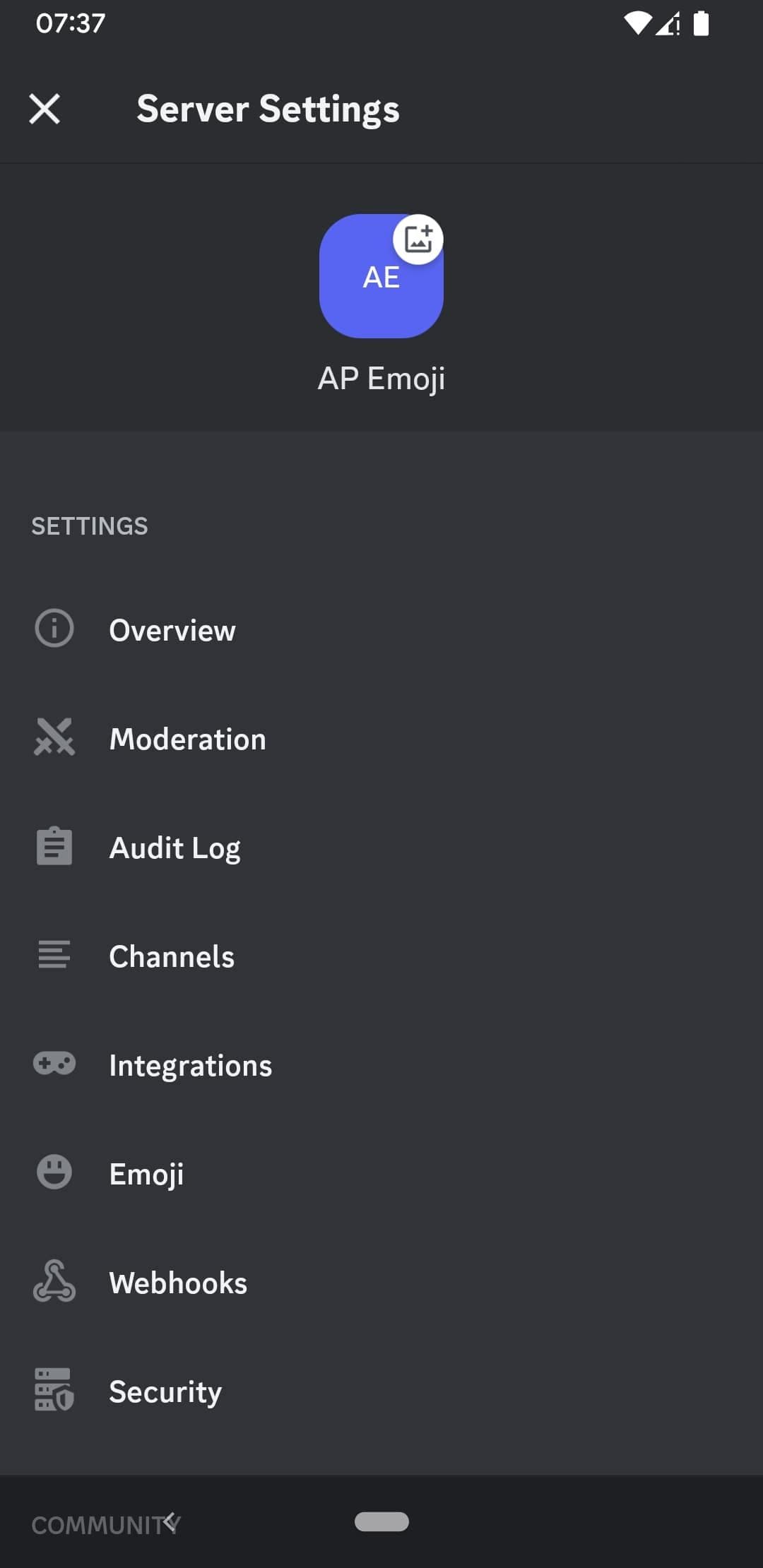 Επιλέξτε Emoji από τη σελίδα Ρυθμίσεις διακομιστή