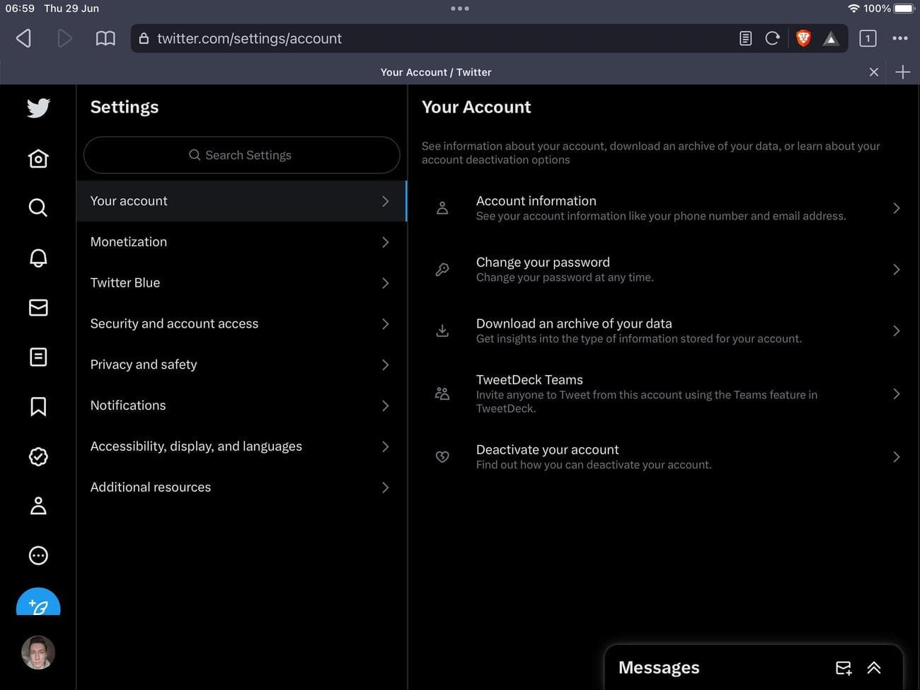 Twitter έκδοση Ιστού του λογαριασμού σας