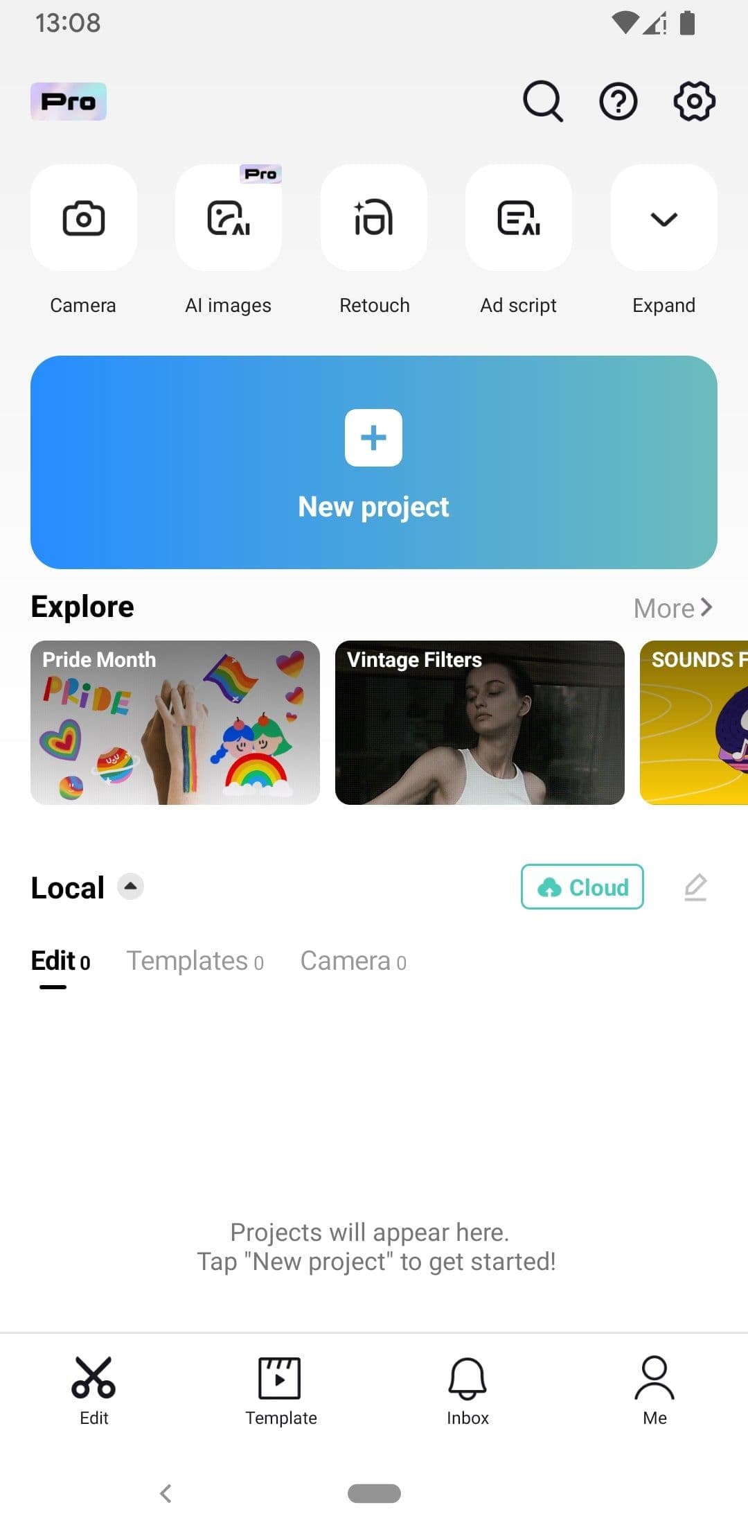Πατήστε το κουμπί Νέο έργο για να ξεκινήσετε ένα νέο έργο επεξεργασίας βίντεο