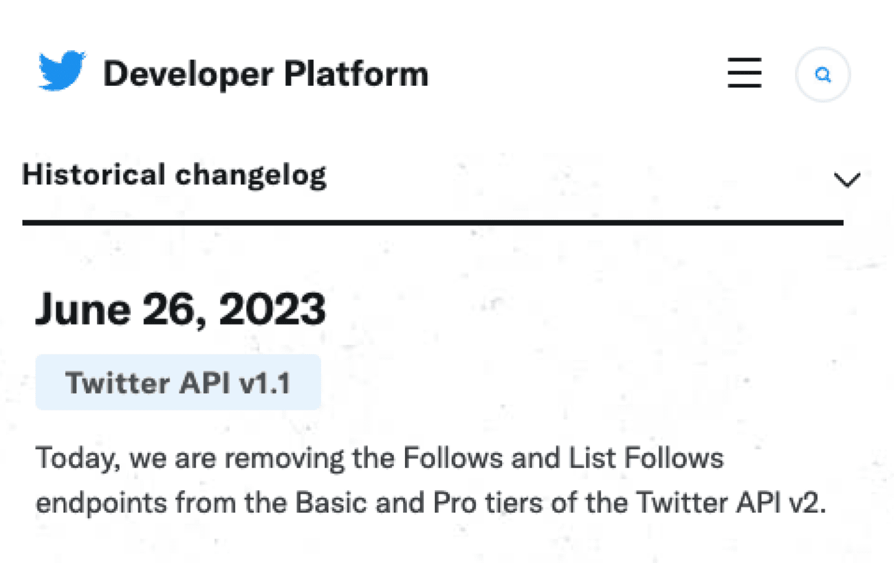 Twitter changelog