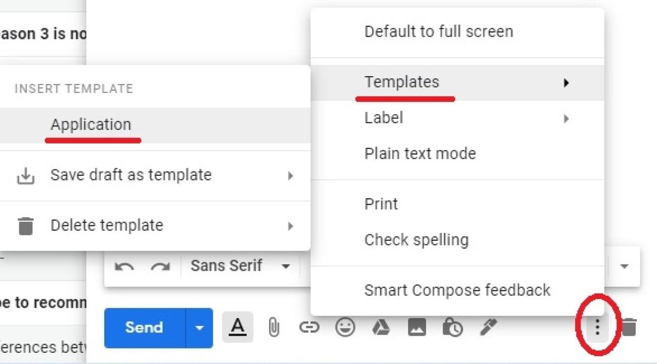 Ένα στιγμιότυπο οθόνης του Gmail με ένα πρότυπο που ονομάζεται 