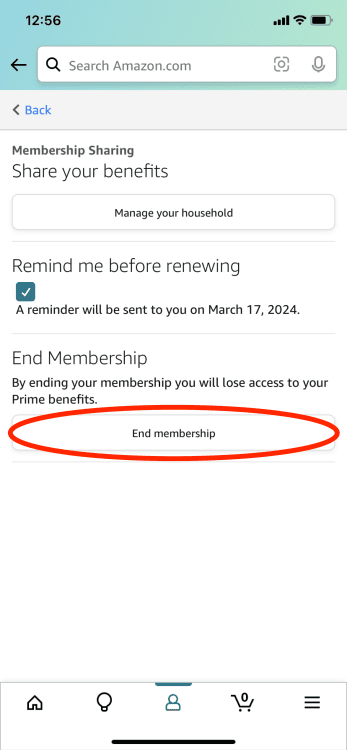 ένα στιγμιότυπο οθόνης της εφαρμογής amazon